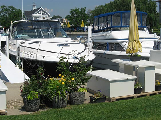 Boats docked at the moorings