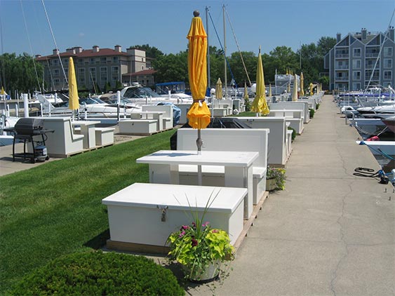 Tables with umbrellas